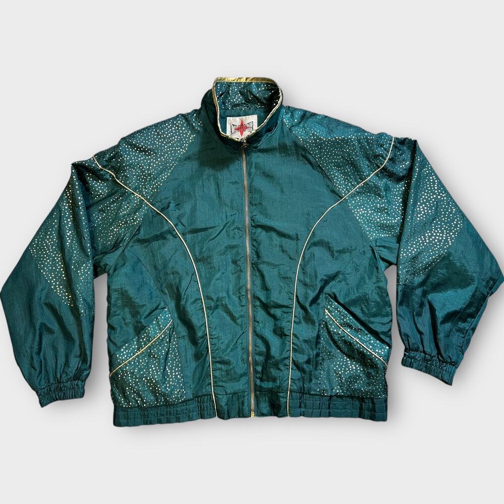 Vintage Active Frontier Teal Windbreaker Jacket Womens L Petite 80s 90s Zip V08
